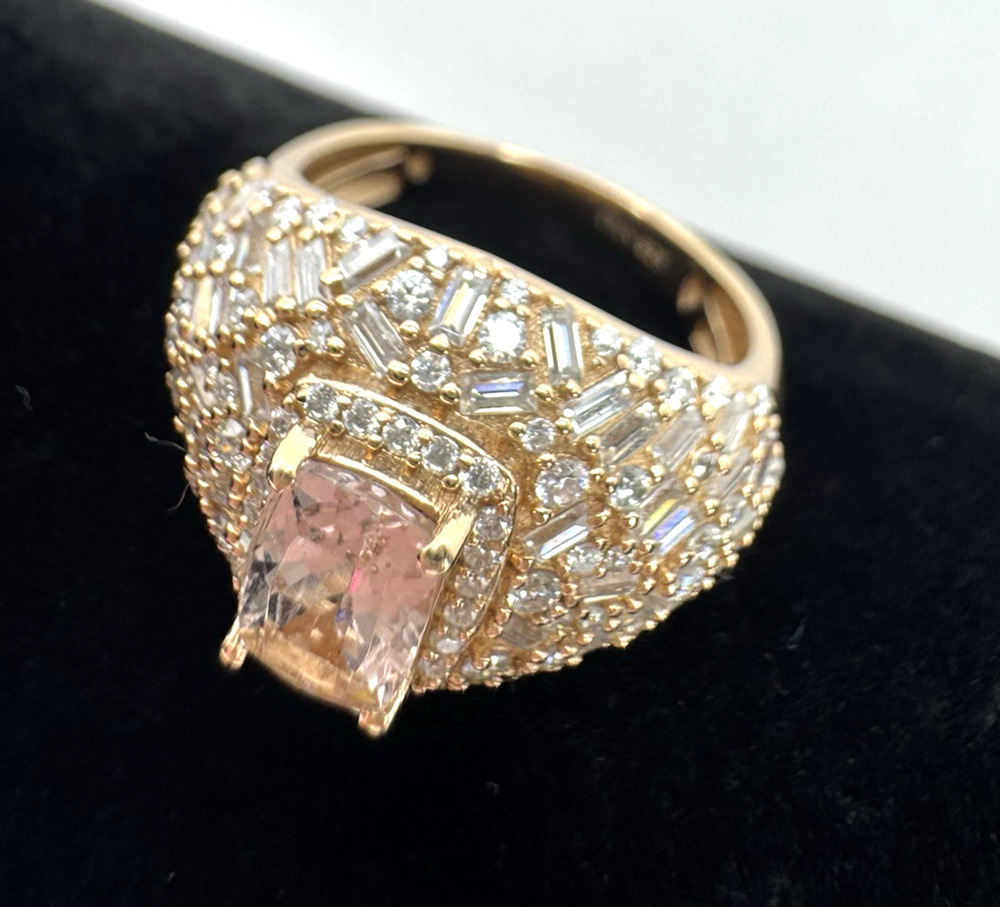 Pink Morganite & Moissanite Halo Pavé 18k Gold Vermeil Sterling Ring